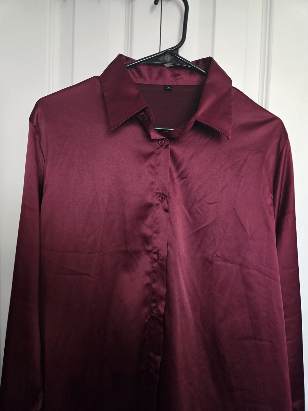 Satin Button-Up Shirt in Deep Burgundy